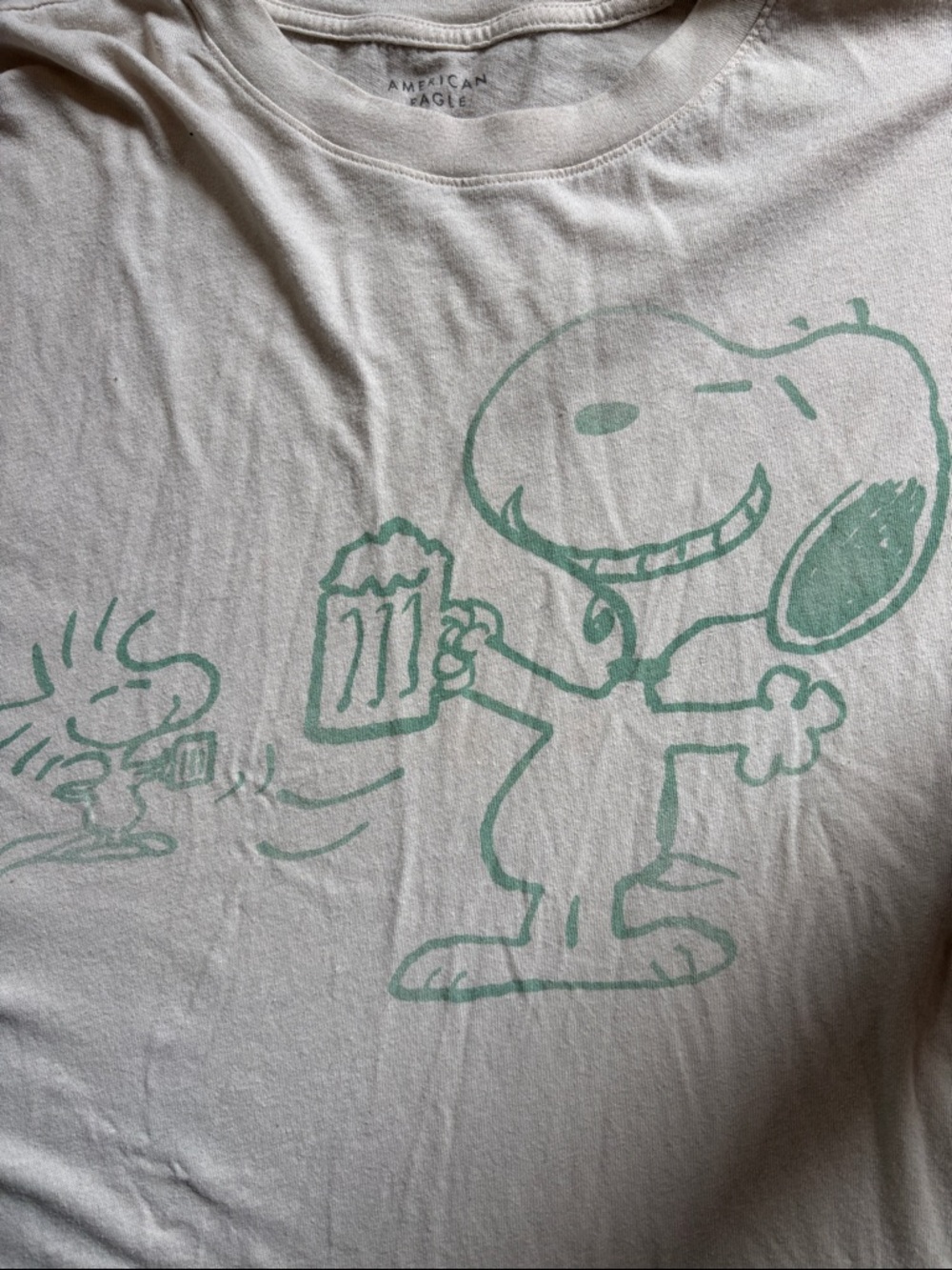 American Eagle Outfitters Cream Short-Sleeve Snoopy Graphic Tee